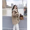 Women's Fur One Lamb Plush Coat Women Winter Thick Warm Hooded Outerwear Korean Loose College Wind Horn Button Cotton-padded Jacket