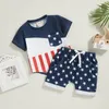 Conjuntos de roupas Pudcoco Criança Nascido Bebê Meninos Verão Outfit Manga Curta Contraste Cor Tops Estrelas / Stripe Shorts 0-3T