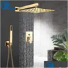 Bathroom Shower Sets Golden Bathroom Shower Faucets Set 3-Ways Rainfall System Wall Mounted 8 10 12 Head Brass Tub Spout Cold Mixer Ta Dh7Zs