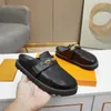 2024 Nieuwste Designer Cozy Flat Slipper Kalfsleer Easy Mules Clogs Denim Letter Afdrukken Comfort Men Women Slides Platform Gemakkelijke sandaal Fluffy Shoe Scuffs Shoes