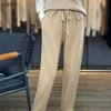 Женские джинсы LHZSYY, осенне-зимние женские кашемировые брюки с высокой талией, повседневные свободные узкие брюки, прямые шерстяные вязанные брюки на завязках 231208