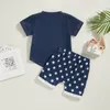 Conjuntos de roupas Pudcoco Criança Nascido Bebê Meninos Verão Outfit Manga Curta Contraste Cor Tops Estrelas / Stripe Shorts 0-3T