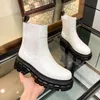 Luxury Designer Record Chelsea Boots Women Glazed Calf leather Elastic Side Panels Classic Platform Flat Lace Up Martin Sneakers Size 35-41