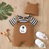 Rompers Born Baby Boy Ubrania niemowlę słodkie niedźwiedzie romper retro krótkie rękawy wydruku Bodysuit 2PCS Toddler Jescsuit Summer Plays 231208