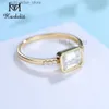 Met zijstenen Kuololit Emerald Cut Moissanite massief 14K 10K geelgouden ring voor vrouwen Bezel Set 1CT Solitaire sieraden voor bruiloftsverloving YQ231209