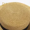 Sombreros planos para el sol para mujer, sombrero de paja con lentejuelas de abeja pequeña, sombrero trenzado dorado Retro, sombrilla para mujer, gorra plana brillante RH 220712250i