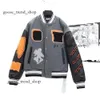 Offs Giacca di marca autunno e inverno 2023 Nuovo cappotto Amanti maschili e femminili OW Bomber con manica in pelle impiombata in lana ricamata per l'industria pesante 474