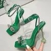 ドレスシューズリッケサマーパーティーサンダルレディースファッションクリスタルラインストーンボウノットハイヒールPVC透明な靴女性ポンプ231208