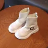 Boots Children'S Autumn Black Shoes For Girls School Ankle Socks Kids Sports 2023 Fashion Sneakers Beige 3 4 5 6 8 12 Year