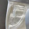Shorts masculinos brancos homens moda strtwear kn comprimento bermuda algodão fibra jean
