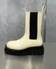 Neueste hochwertige Marke Luxusdesigner dicker Sohle Chelsea -Stiefel Frau Leder Mid Calf Britische Schuhe Flatplattform Stiefel