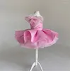 Robes de fille rose moelleux bébé filles robe avec des appliques perlées princesse anniversaire enfant Tutu tenue cadeau de noël première robe de communion