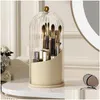 Storage Boxes Bins Makeup Brush Holder Organizer With Lid 360 Rotating Clear Dustproof Brushes For Vanity Desktop Bathroom Counter Dro Otkut