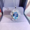 6CT Sky Blue Topaz Pendant for Party 10mmx14mm VVS Natural Topaz Necklace Pendant Fortsätt Shining 3 Layers 18k Gold Plating