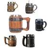 Mugs Barrel Style Beer Cup Stainless Steel Resin Wine Mug Handmade Imitation Wood Double Wall Cup 600ml Outdoor Camping BBQ Mugs 231208