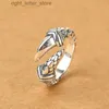 Met zijstenen 8 mm breedte echt zilveren retro drakenklauw open ring voor vrouw man S925 zilveren aanpasbare dubbele klauwen ringen sieraden cadeau YQ231209