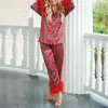 Damesslaaploungepyjamaset 2-delig verengeruit ondergoed met lange mouwen, revers, button-up shirt, tops en broeken, nachtkledingsets 231208