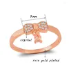 Cluster-Ringe KIOOZOL Niedlicher kleiner Bogen-Kristall-Anhänger Roségold-Silber-Farben-Ring Frauen Modeschmuck Accessoires Geschenk 450 KO1