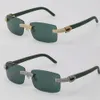 Nouvelles lunettes de soleil sans monture en diamant micro-pavé Original Green Plank Mens Rocks Cadre Homme et Femme Lunettes 18K Or C Décoration Wom203I