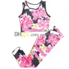 Flower Print Sport Vest Women Sleeveless Tanks Top Slim Fit Yoga Leggings Quick Drying Fitness Wear