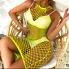 Lingerie aderente in rete da donna alla moda Mini abito elastico scavato sexy da spiaggia trasparente a rete da donna