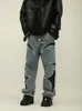 Jeans da uomo Thug Club Pu Pelle Ricamo Patchwork Baggy Y2K Streetwear Pantaloni denim oversize dritti Pantaloni cargo unisex 231208