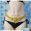 Belly Chains Indian Style 14K Gold Plated Metal Crystal Flower Turquoise Dancing Summer Beach Y Body Jewelry Drop Deliver Delivery Dh6Yx
