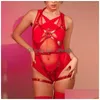 Ligas Sexy Mulheres Red Fl Body Harness Belt Strap Bondage Lingerie Set Couro Punk Gótico Harajuku Suspensórios Drop Delivery Vestuário Dhzkk