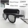 TOP Qualität Glaslinse Metallscharnier Markendesigner Männer Frauen Plankenrahmen Sonnenbrille UV400 52MM Vintage Shade Mercury Mirror Leather289S