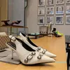 Designer Black Pointed Slingback Talons Chaussures à talons hauts pour femmes Spike Boucle en métal Chaussures pour femmes Mode Talons aiguilles Sandale Sangle arrière Chaussures habillées 90mm