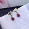 Hoop Earrings Design Styel Ruby Stud For Office Woman 4mm 6mm Total 0.8ct Heated Natural 925 Silver With Gold Plating