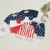 Conjuntos de roupas Pudcoco Criança Nascido Bebê Meninos Verão Outfit Manga Curta Contraste Cor Tops Estrelas / Stripe Shorts 0-3T