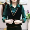 Bluzka damska bluzka mama Nowa korea wiosna Fake Fake Dwie koszule Tops damskie odzież pullover kwadratowy kołnierz 4xl 231209