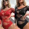 Hoge kwaliteit dames visnet bodysuit vrouwelijk eendelig net pak sexy mesh holle doorzichtige jumpsuit erotische strakke lingerie sexy