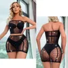 Femmes strass fête Club tenues Sexy maille évider voir à travers Mini robes érotique résille Transparent robe moulante sexy