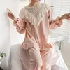 Women's Sleep Lounge Autumn Winter Women Warm Rands Flanell Pyjama Setsembroidered Lace TopspantsVintage Pyjamas Suitcute Sleepwear Loungewear 231208