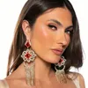 Urok Kolczyki wiszące z frędzlami Vintage For Women Red Blawling Rhinestone Ear Clip Bohemian geometryczne luksusowe biżuteria ślubna Prezent 231208