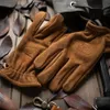 Fäustlinge Herren Frosted Echtes Leder Handschuhe Männer Motorrad Reiten Voll Finger Winter Handschuhe Mit Fell Vintage Braun Rindsleder L240t