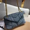 2023 Puffer Denim Flap Bag Luxury Designer Women Thetes Handbag Purse Frosted Cowboy Shourdle Bags Crossbodyクラッチゴールドチェーンウォレットメタルレターパターン20