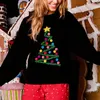 Women's Hoodies Christmas Tree Print Sweatshirts For Women Long Sleeve Crewneck Funny Cute Loose Fit Vacation Casual Oversized Pullover Top