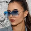 Solglasögon Rimless Square Women Overdimensionerade ramlösa solglasögon för damer Fashion Big Frame Solglass Trendy Personality287T