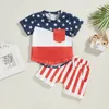 Conjuntos de roupas Pudcoco Criança Nascido Bebê Meninos Verão Outfit Manga Curta Contraste Cor Tops Estrelas / Stripe Shorts 0-3T