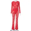 Женские спортивные костюмы ANJAMANOR, красные кружевные комплекты из 2 шт., сексуальные прозрачные клубные наряды, комбинезон, осенне-зимняя женская одежда, одинаковые комплекты D85-DB28L231122