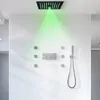 Système de douche LED noir mat, monté au plafond, pomme de douche à brume et pluie de 12 pouces, ensemble de robinets de douche froide et chaude pour salle de bains