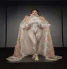 Decorazione per feste T55 Ballo da sala Costume di scena Mantello di piume Cantante femminile Esegui outfit Stampa 3D Body elasticizzato Tuta 7937629