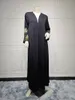 Abbigliamento etnico Nero Casual Aperto Kimono Abaya per le donne musulmane Ramadan Eid Jalabiya Ricamo Manica lunga Abito marocchino africano Abaya