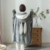 Blankets Swaddling Kawaii Wearable Cute Rabbit Blanket Coral Velvet Warm Throw Blanket In Winter Japanese Style Hooded Cloak Blankets Adults Kids 231208