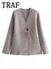 Mulheres ternos blazers traf inverno malha recortada blazer mulher um botão jaqueta feminina manga longa casaco das mulheres blazers outerwear 231208