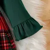 Robes pour filles PatPat Bébé fille solide à manches longues épissé rouge à carreaux avec nœud sur le devant, parfaite pour les sorties et un usage quotidien, style basique de Noël 231208