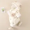 Rompers AYNIGIELL Winter Baby Jumpsuit Thick Warm Infant Hooded Inside Fleece born Boy Girl Overalls Outerwear Sets 231208